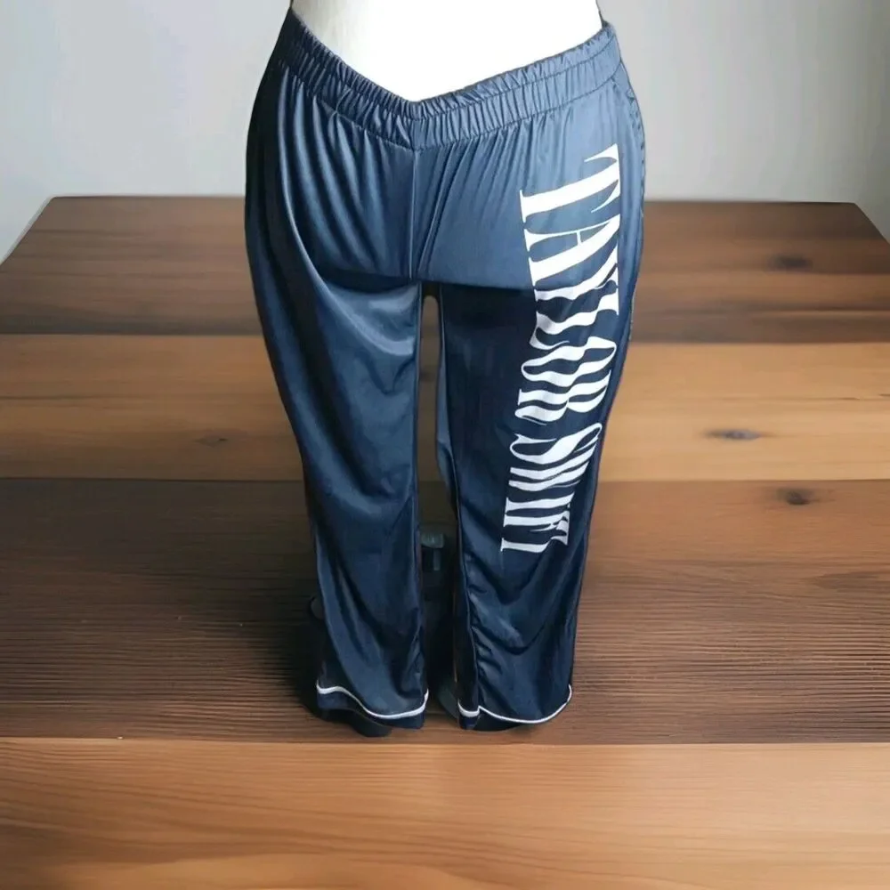 Pj Bottoms Size M Silky Blue Talyor S. Logo Elastic Waist Pockets - Picture 2 of 8